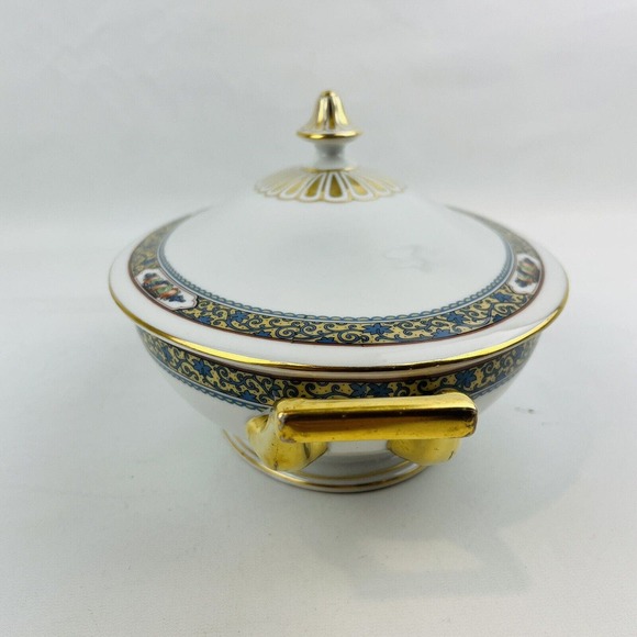 Thomas Bavaria Harvest Oval Covered Vegetable Dish Fruit Blue Scrolls Gold Rim - Picture 2 of 12
